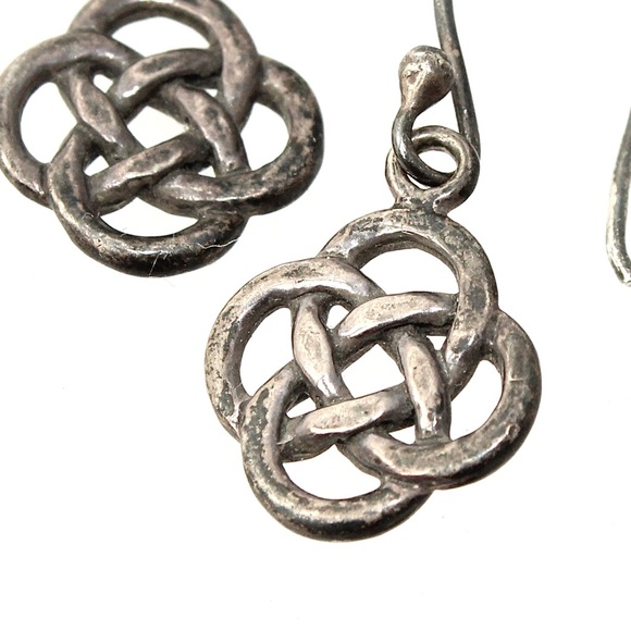 Vintage Sterling Silver Celtic Knot Dangle Earrings Four Circles Irish Symbol - Picture 2 of 3